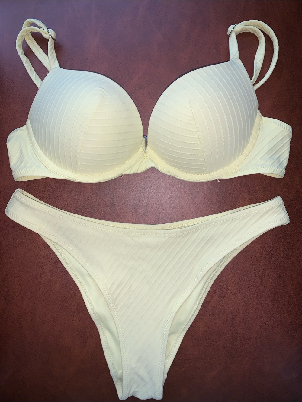 H&M Pale Yellow Ribbed Bikini Set
